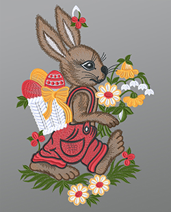 Fensterbild aus Plauener Spitze - Hase mit Osterkrbchen #1W mehrfarbig