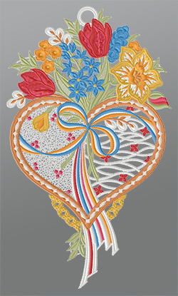 Fensterbild aus Plauener Spitze - Herz mit Blmchendekor #1W mehrfarbig
