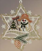 Fensterbilder kleiner Stern mit Schneemann und Zweig