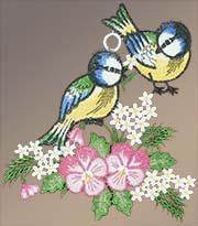 Fensterbilder Blaumeisen mit Blumen
