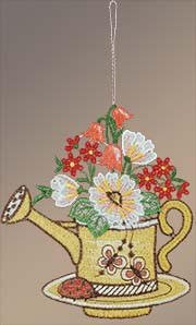 Fensterbilder Gieskanne mit Blumenstrauß und Marienkäf