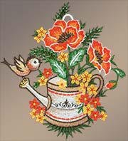 Fensterbilder Gießkanne mit Mohnblumen