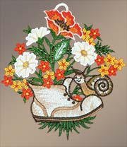 Fensterbilder Pflanzschuh mit Blumen