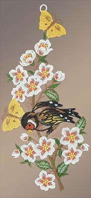 Fensterbilder Vogel auf Blütenzweig, rechts