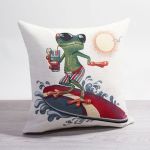 mehrfarbig Vorschau Gobelinkissen surfender Frosch #0Q mehrfarbig