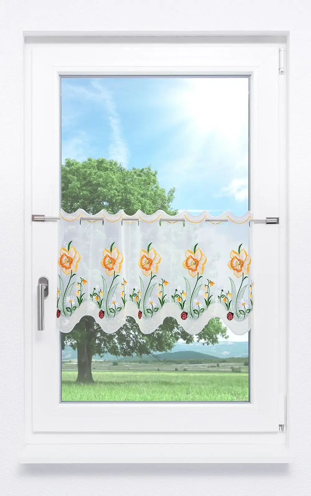 Scheibengardine mit Vintage Motiv