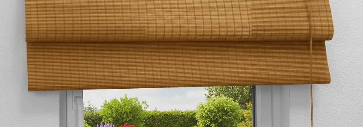 Bambus Raffrollo am Fenster