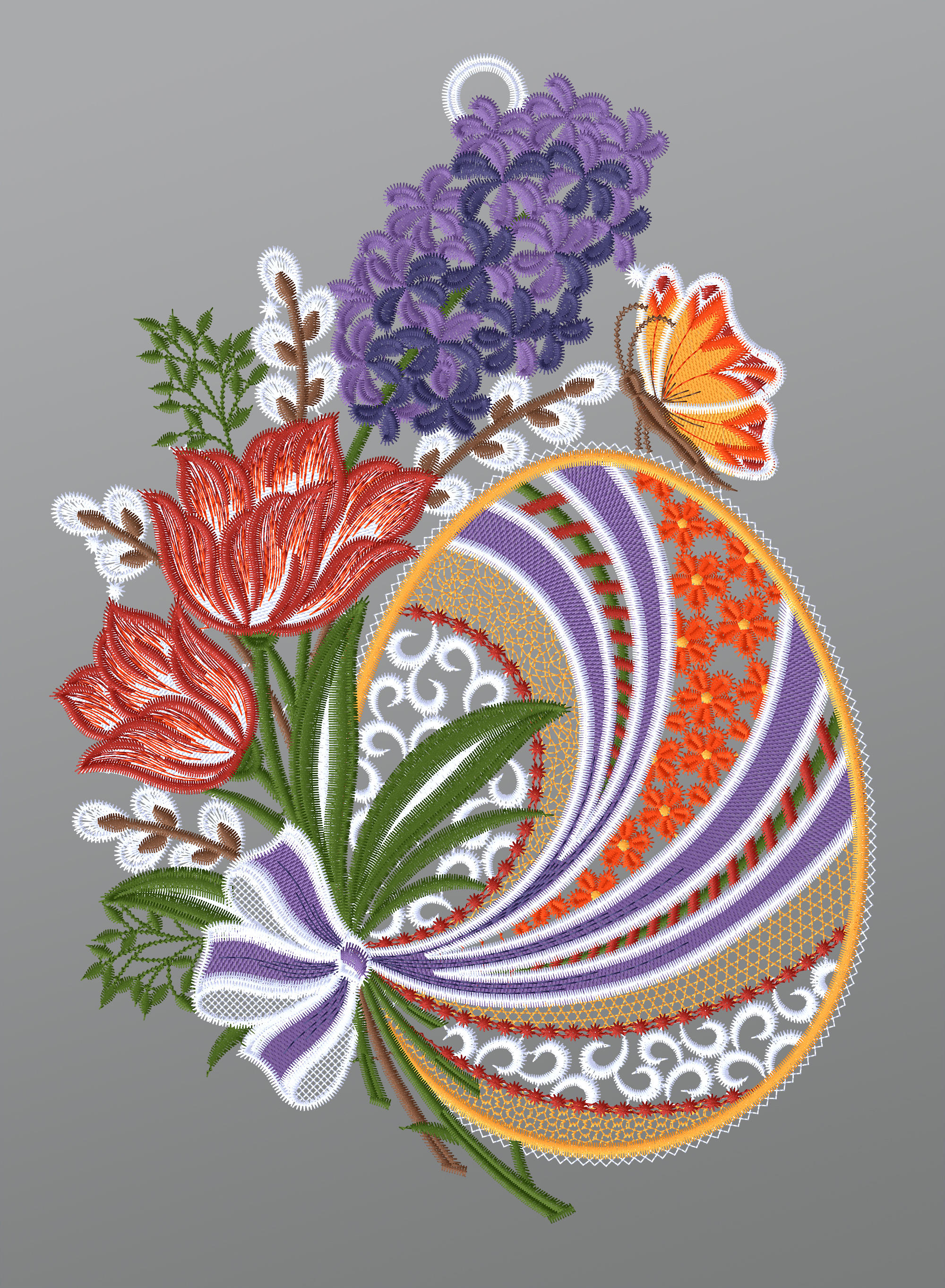 ArtikelbildFensterbild aus Plauener Spitze - Osterei mit Frühlingsblumen #1W mehrfarbig