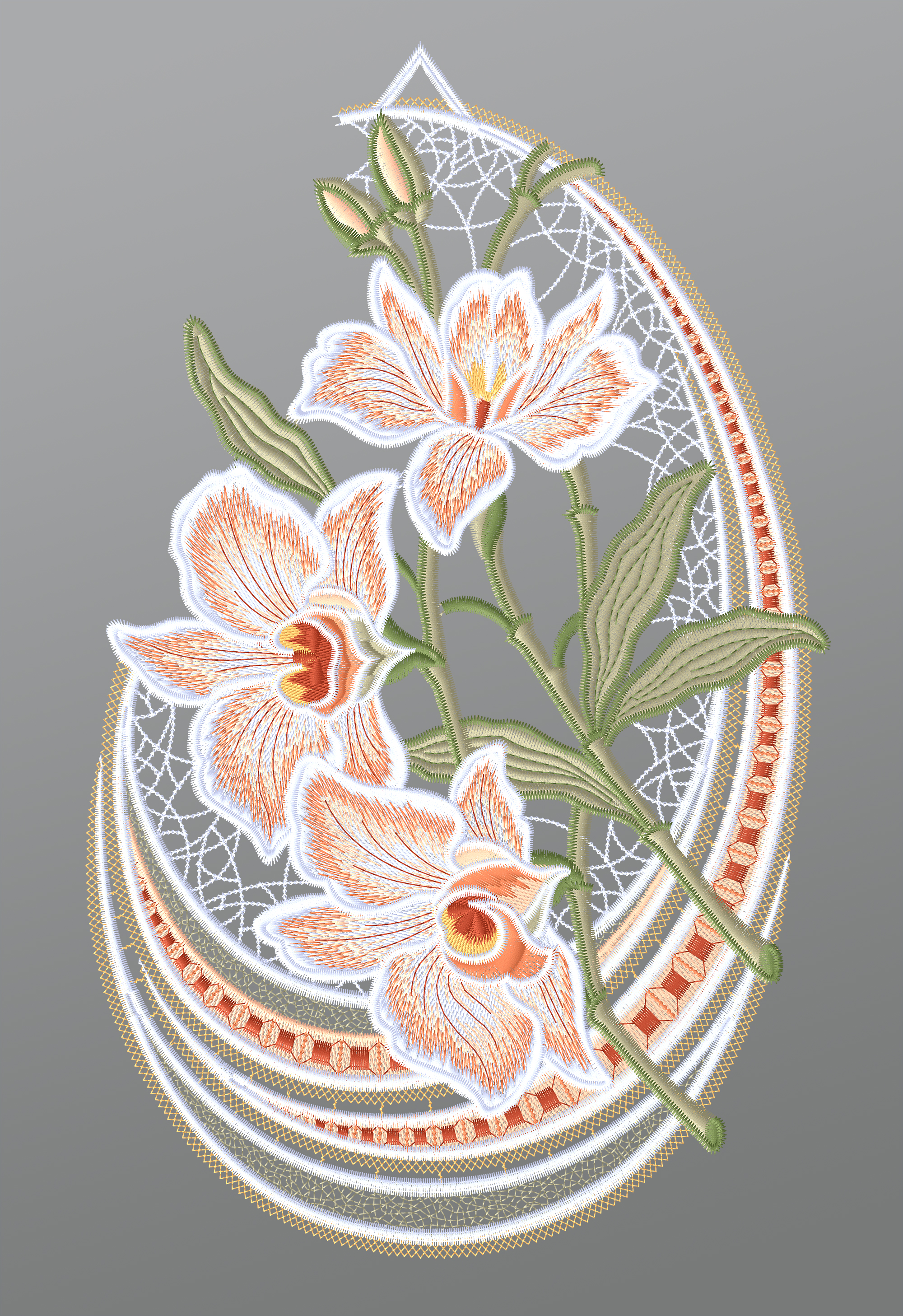 ArtikelbildFensterbild aus Plauener Spitze - Orchideen mit Designbogen #1W mehrfarbig