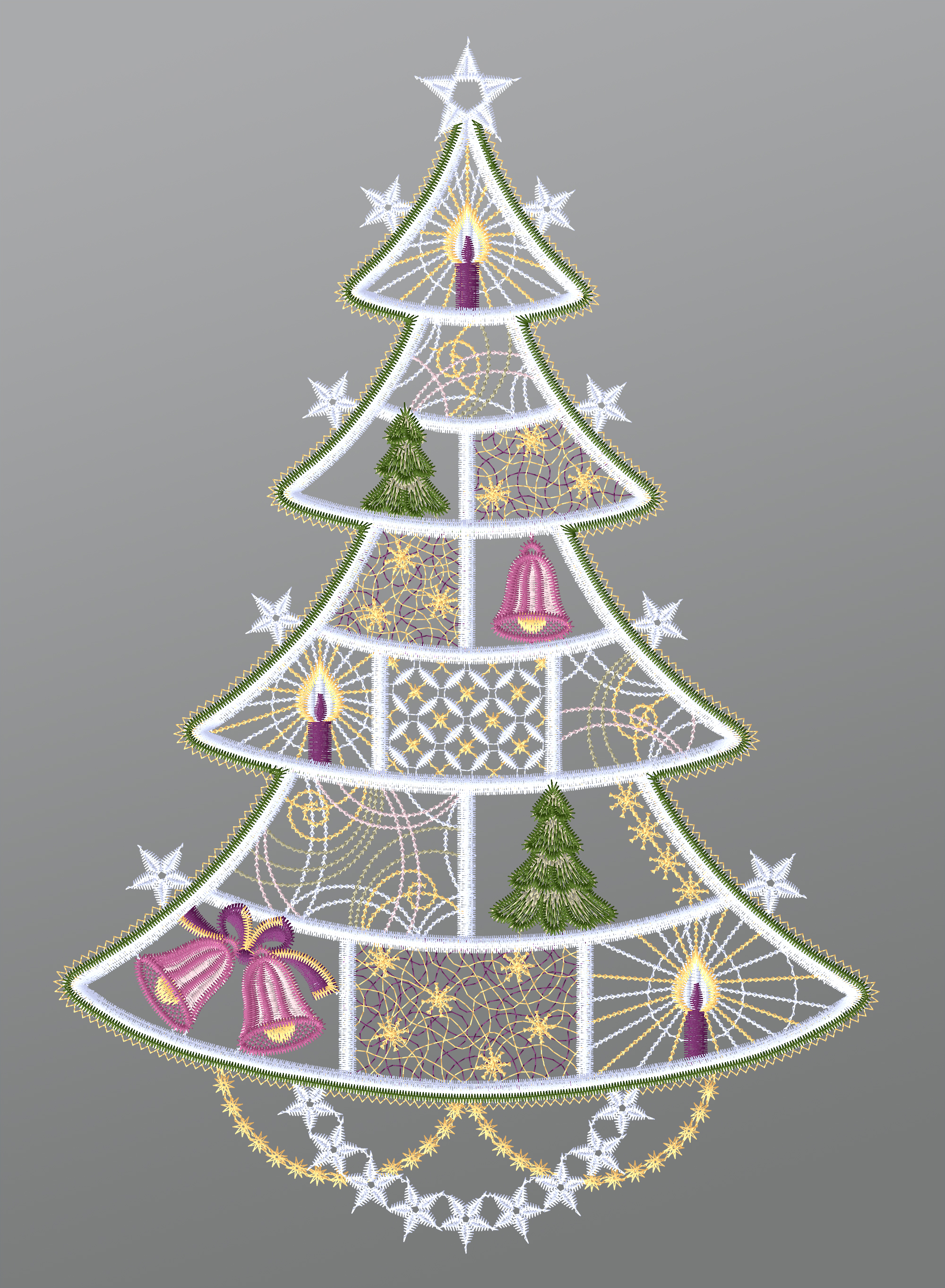 ArtikelbildFensterbild aus Plauener Spitze - Geschmückter Weihnachtsbaum #1W mehrfarbig