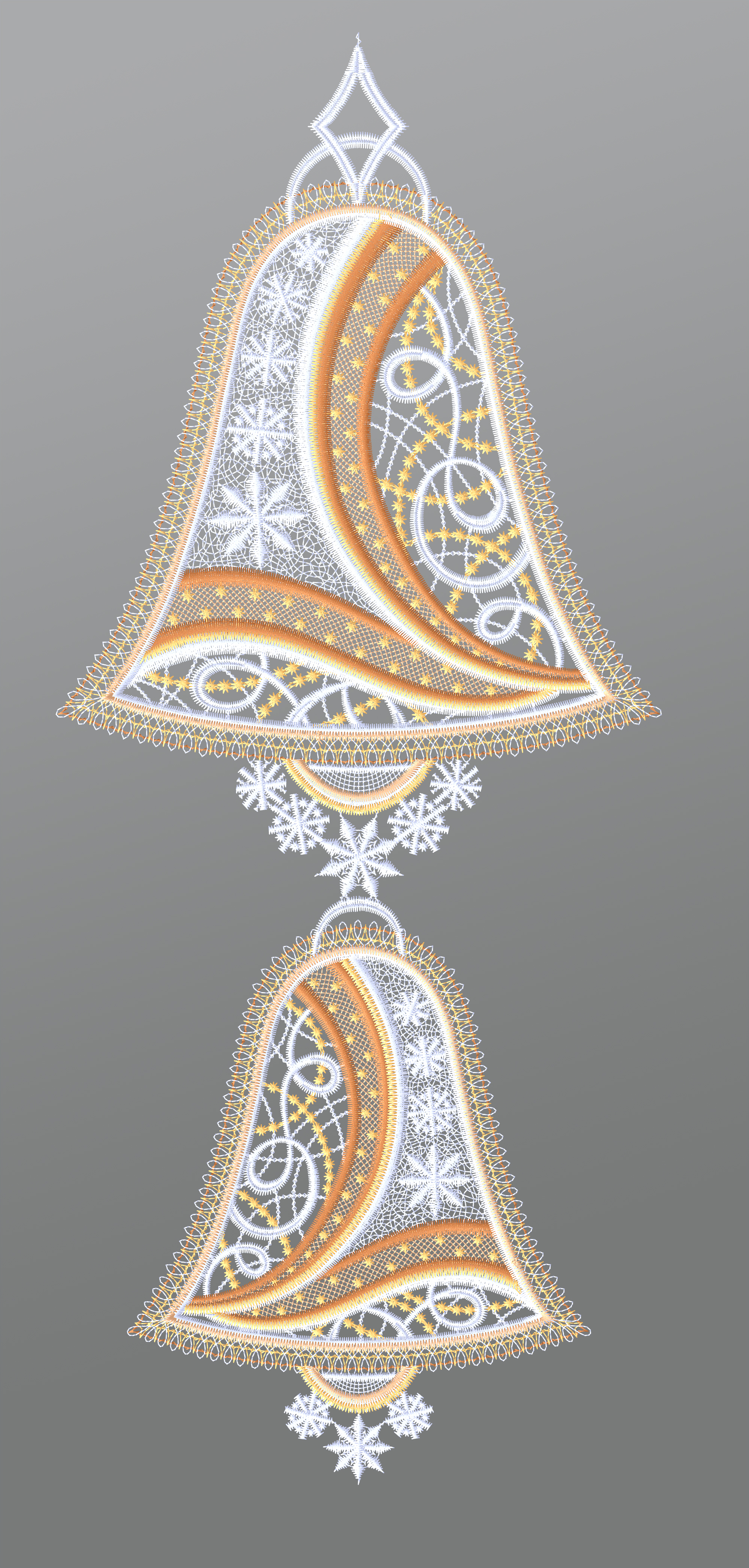 ArtikelbildFensterbild aus Plauener Spitze - Weihnachtsglocken mit Schneeflocken #1W mehrfarbig