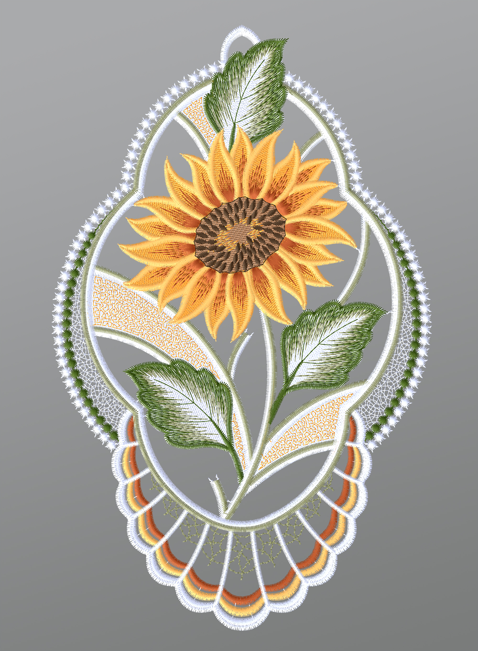 ArtikelbildFensterbild aus Plauener Spitze - Sonnenblume im Zierrahmen #1W mehrfarbig