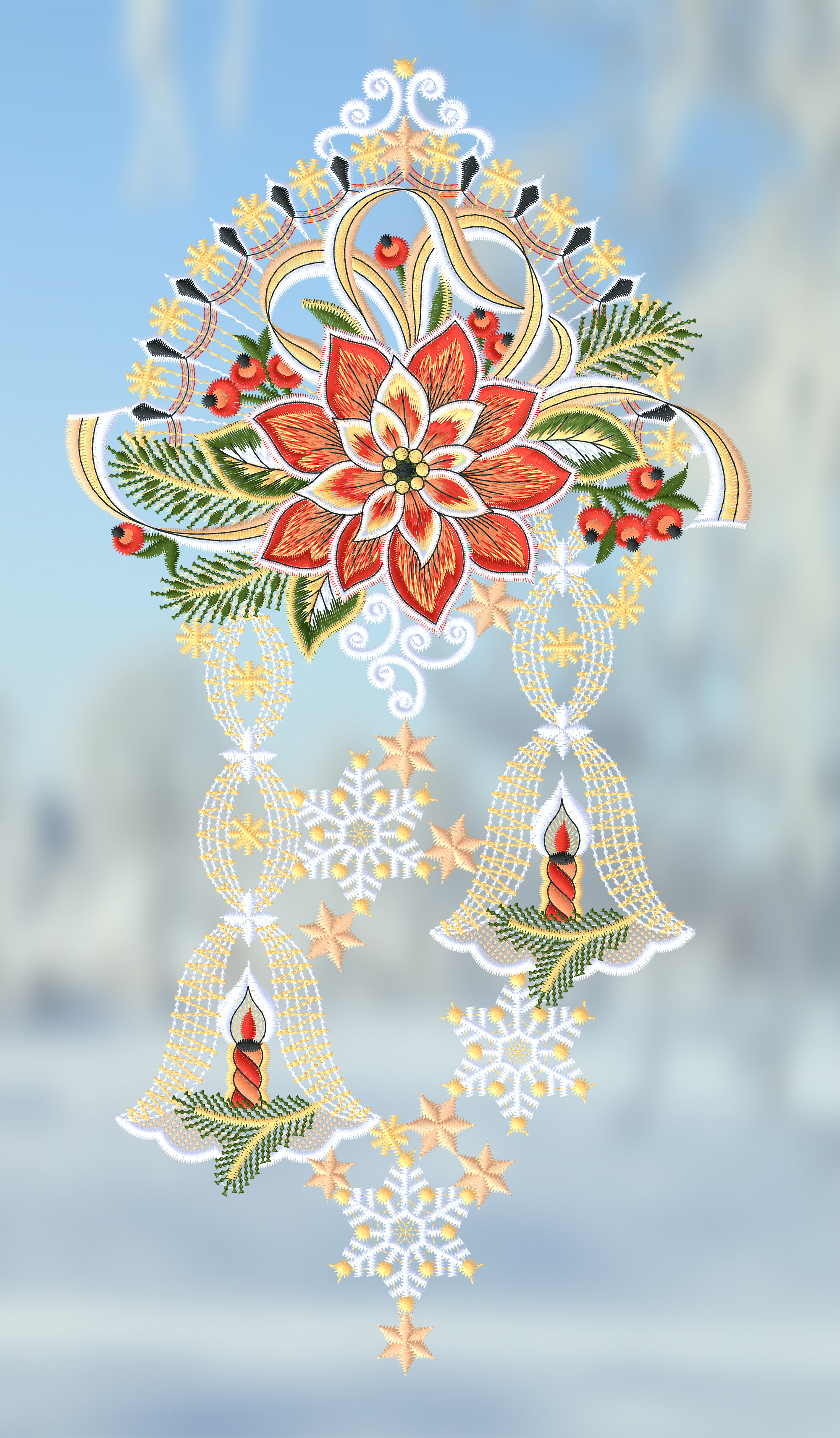 Fensterbild aus Plauener Spitze - Weihnachtsstern mit Kerzen | eBay.de