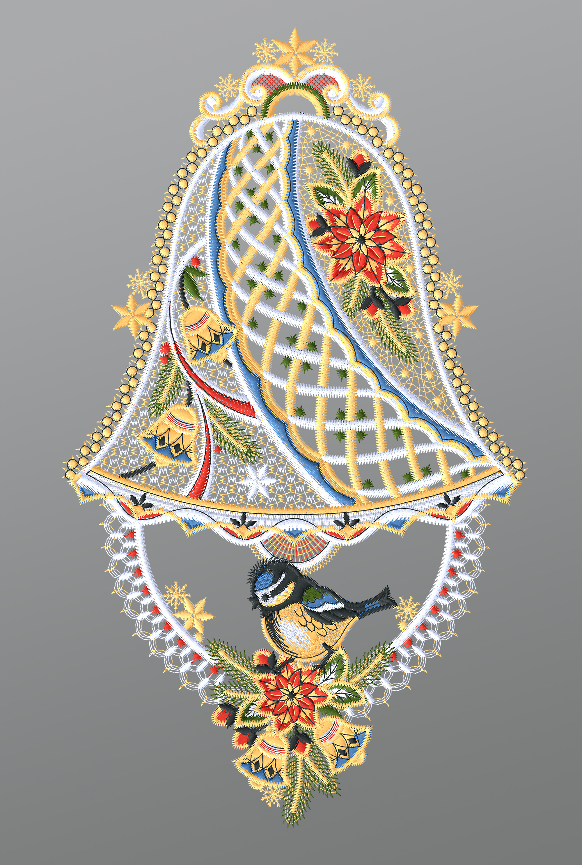 ArtikelbildFensterbild aus Plauener Spitze - Glocke mit Blaumeise #1W mehrfarbig