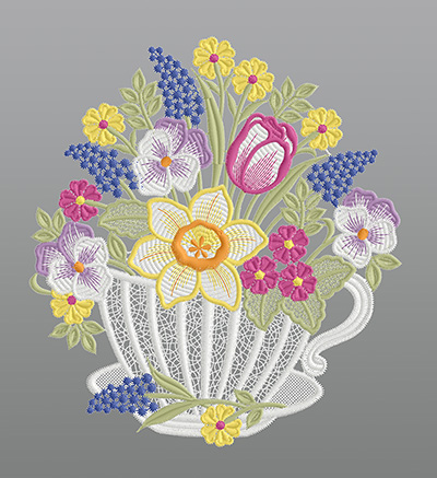 ArtikelbildFensterbild aus Plauener Spitze® - Frühlingsstrauß #1W mehrfarbig