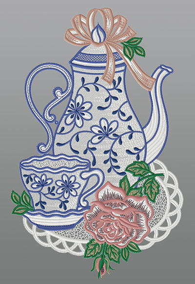 ArtikelbildFensterbild aus Plauener Spitze® - Teezeit #1W mehrfarbig