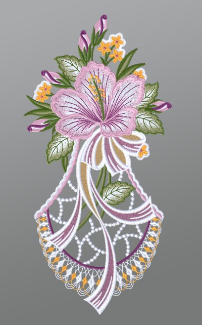 ArtikelbildFensterbild aus Plauener Spitze - Hibiskus mit Schleife #1W mehrfarbig