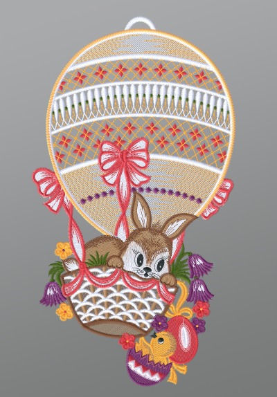 ArtikelbildFensterbild aus Plauener Spitze - Hase im Heiluftballon und Kken #1W mehrfarbig