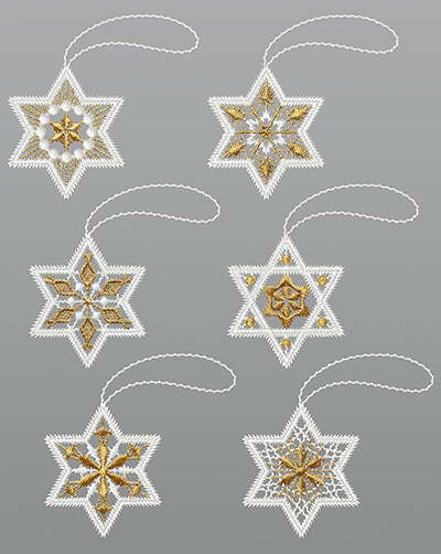 ArtikelbildFensterbilder aus Plauener Spitze® - 6er SET Wintersterne #1W Gold
