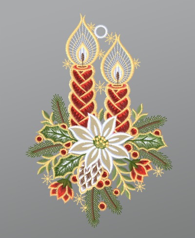 ArtikelbildFensterbild aus Plauener Spitze - Weihnachtskerzen #1W mehrfarbig