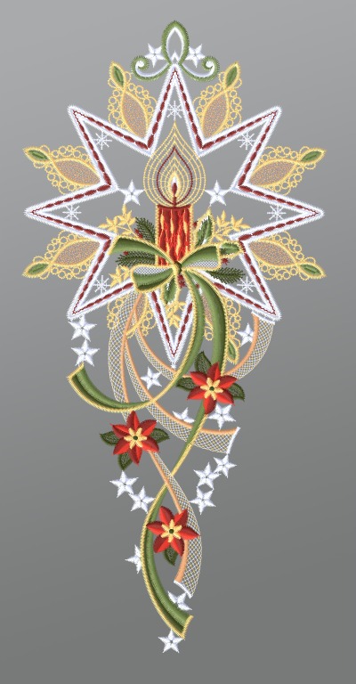 ArtikelbildFensterbild aus Plauener Spitze - Weihnachtskerze mit Stern #1W mehrfarbig