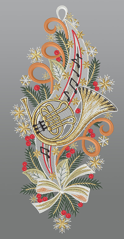 ArtikelbildFensterbild aus Plauener Spitze® - Weihnachtliche Waldhornmusik #1W mehrfarbig