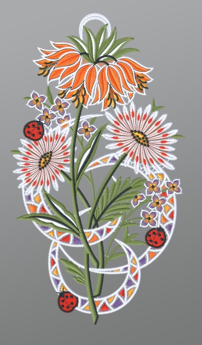 ArtikelbildFensterbild aus Plauener Spitze - Kaiserkrone mit Marienkfern #1W mehrfarbig