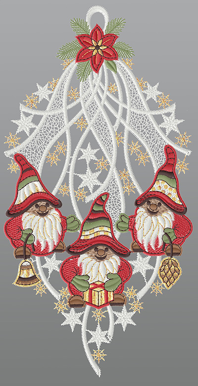 ArtikelbildFensterbild aus Plauener Spitze® - Lustige Weihnachtswichtel #1W mehrfarbig