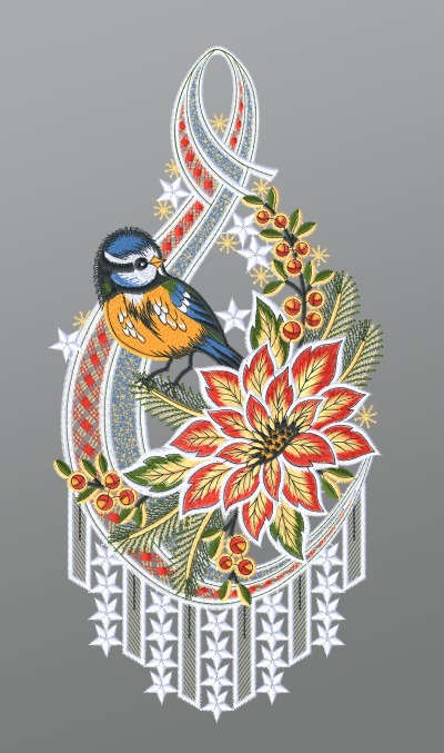 ArtikelbildFensterbild aus Plauener Spitze - Blaumeise mit Weihnachtsstern #1W mehrfarbig