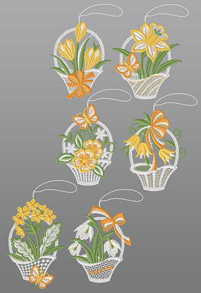 ArtikelbildFensterbilder aus Plauener Spitze® - 6er SET Frühlingsblümchen #1W mehrfarbig