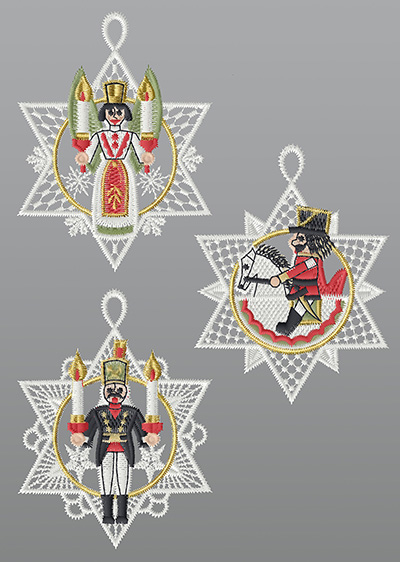 ArtikelbildFensterbilder aus Plauener Spitze® - 3er SET Weihnachtstrio #1W mehrfarbig