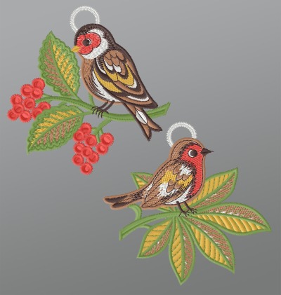 ArtikelbildFensterbild aus Plauener Spitze - 2er Set Vogelpaar #1W mehrfarbig