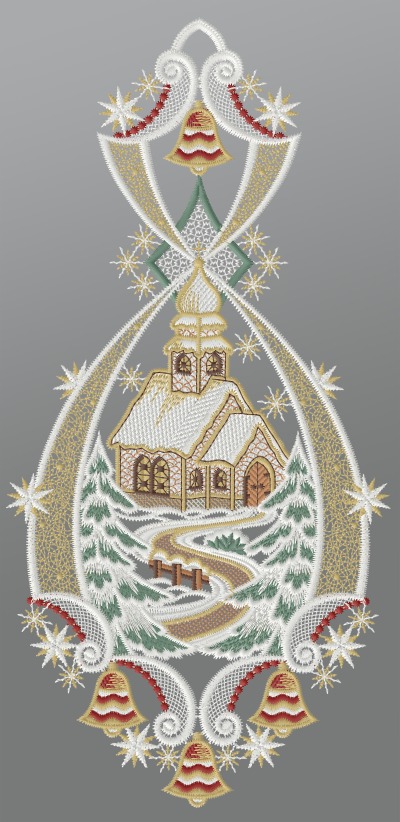 ArtikelbildFensterbild aus Plauener Spitze - Kirche im Winterwald #1W mehrfarbig