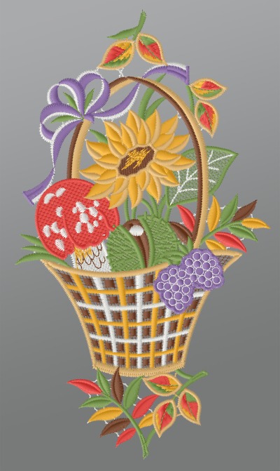 ArtikelbildFensterbild aus Plauener Spitze® - Herbstkörbchen #1W mehrfarbig
