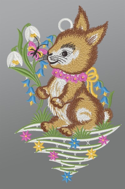 ArtikelbildFensterbild aus Plauener Spitze - Hase mit Frhlingsblumen #1W mehrfarbig