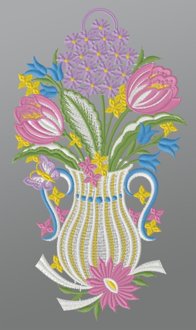 ArtikelbildFensterbild aus Plauener Spitze - Vase mit Frhlingsblumen #1W mehrfarbig