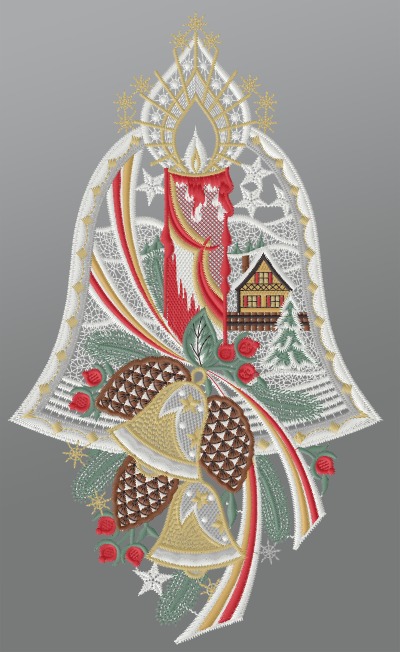 ArtikelbildFensterbild aus Plauener Spitze - Weihnachtsglocke mit Adventskerze #1W mehrfarbig