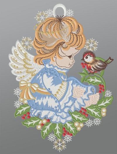 ArtikelbildFensterbild aus Plauener Spitze - Niedlicher Engel #1W mehrfarbig