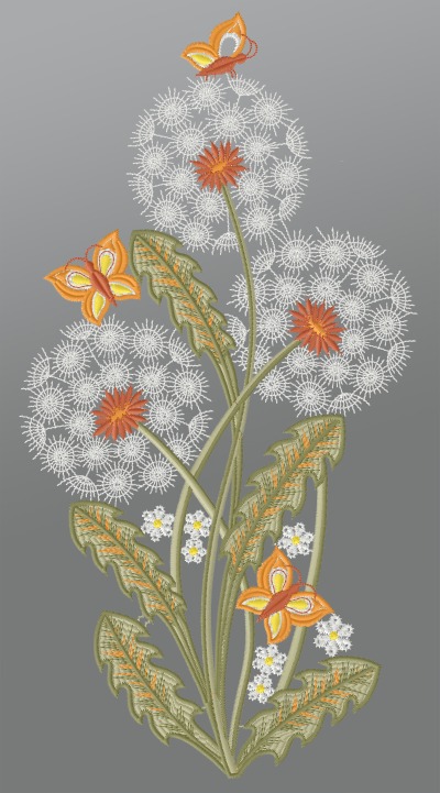 ArtikelbildFensterbild aus Plauener Spitze - Pusteblumen mit Schmetterlingen #1W mehrfarbig
