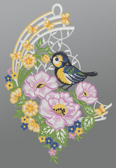 ArtikelbildFensterbild aus Plauener Spitze - Blumenbouquet #1W mehrfarbig