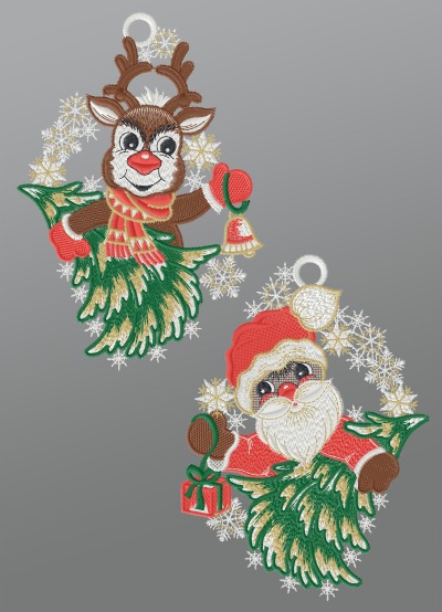 ArtikelbildFensterbild aus Plauener Spitze - 2er Set Rudolph und Santa #1W mehrfarbig