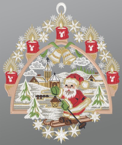 ArtikelbildFensterbild aus Plauener Spitze - Weihnachtlicher Schwibbogen  #1W mehrfarbig