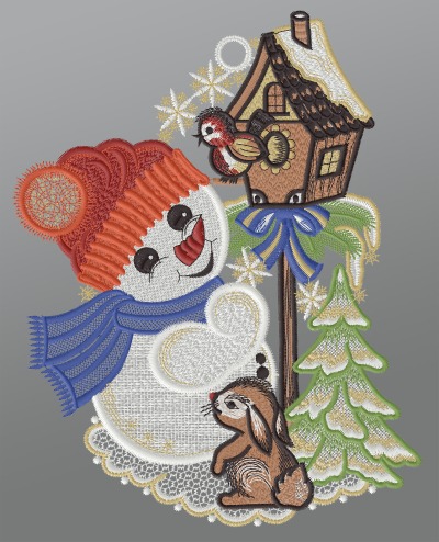 ArtikelbildFensterbild aus Plauener Spitze - Ser Schneemann #1W mehrfarbig