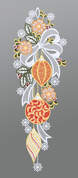 Fensterbild aus Plauener Spitze - Weihnachtsbaumkugeln mit Schleife #1W mehrfarbig