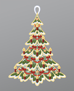 Fensterbild aus Plauener Spitze - Festlich geschmckter Tannenbaum #1W mehrfarbig