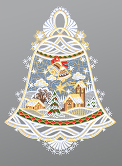 Fensterbild aus Plauener Spitze - Glocke mit Winterszene #1W mehrfarbig