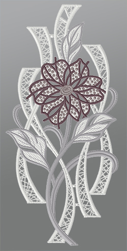 Fensterbild aus Plauener Spitze - moderne Blume #1W grau