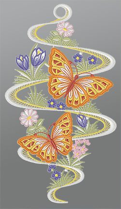 Fensterbild aus Plauener Spitze - Schmetterlingspaar #1W mehrfarbig