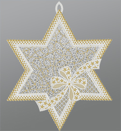 Fensterbild aus Plauener Spitze - Stern mit Schleifendekor #1W gold