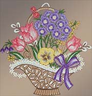 Fensterbilder Blumenkorb mit Frühblühern